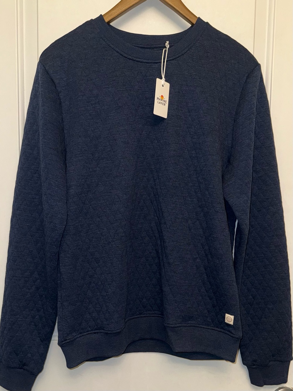 🧵NWT Marine Layer Ultra-Soft Corbet Quilted Crewneck Sweatshirt in Navy Melange